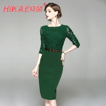 

Green Black Formal Lace Dress Applique Prom Gown Crystal Evening Half Sleeve Sashes Party Gown Mother of Bride Bandage Dresses