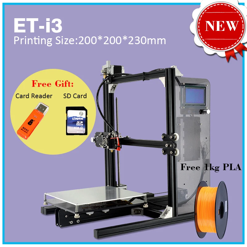 

2017 New Release 3D Printer Top Version Video Assembling Guide DIY Kit ET I3 Auto Leveling Large Printing Size 3D Metal Printer