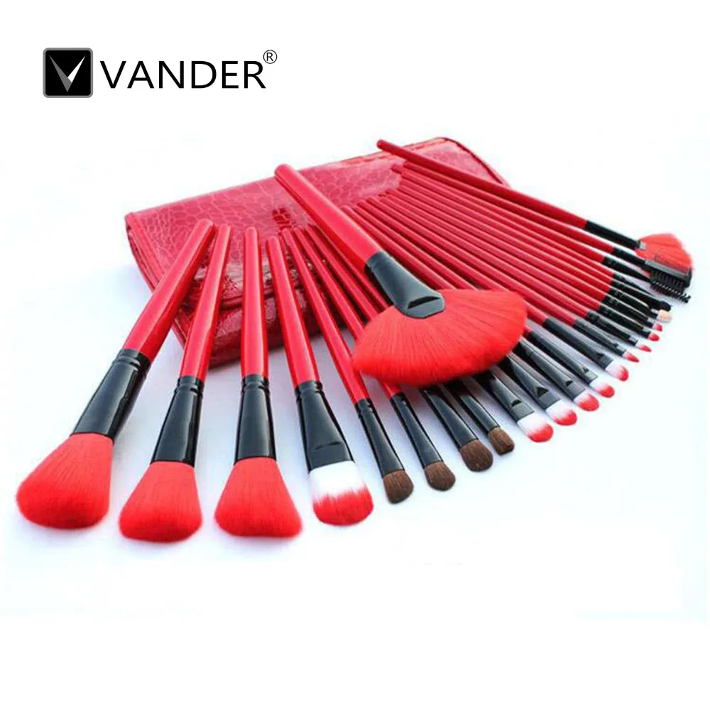 2017 NEW Fashion 24pcs Red Makeup Brush Set Foundation Eye Shadow Lipstick Powder Make Up