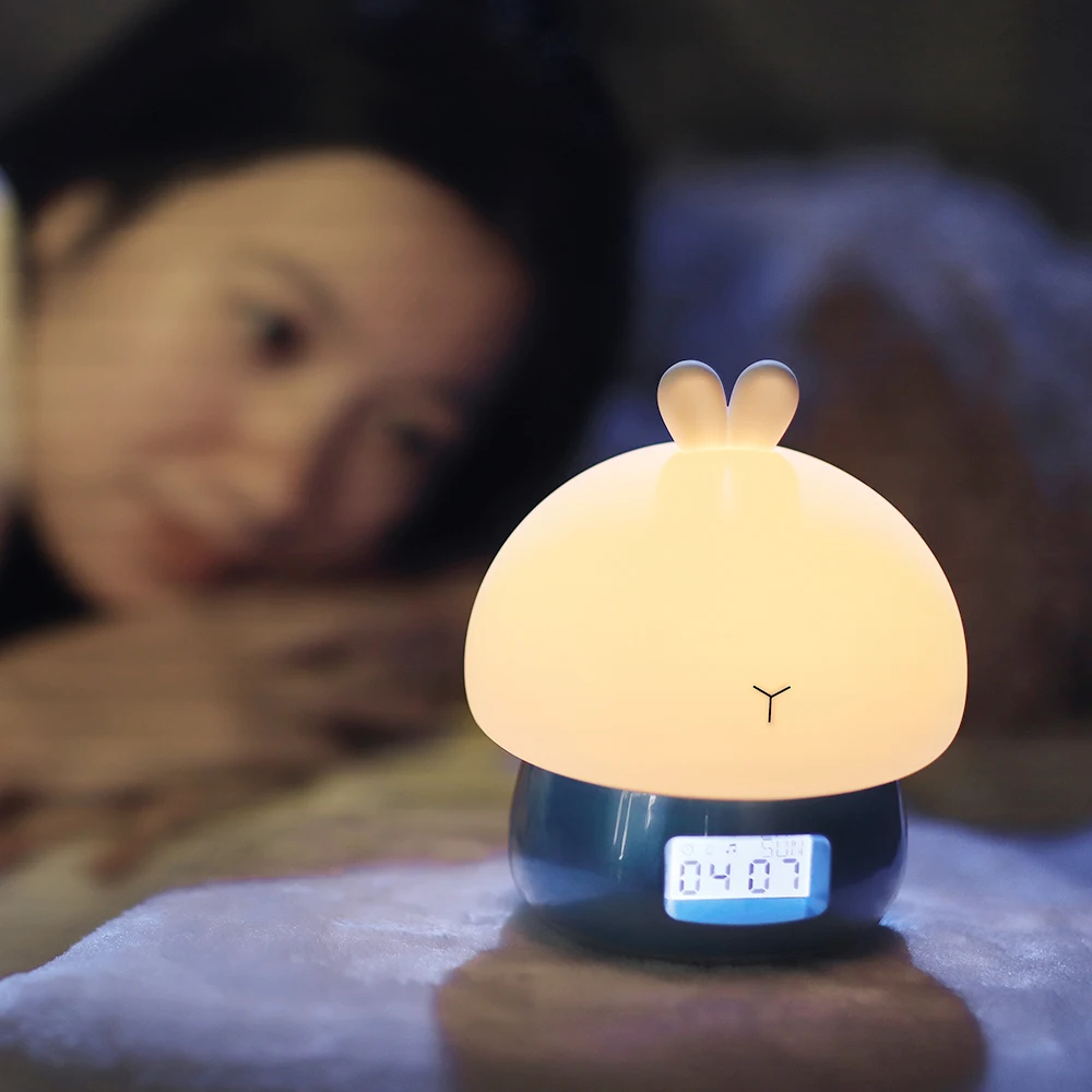 SuperNight 2 in 1 Rabbit LED Night Light with Alarm Clock Remote Touch Sensor Colorful USB Silicone Children Kids Bedside Lamp (7)