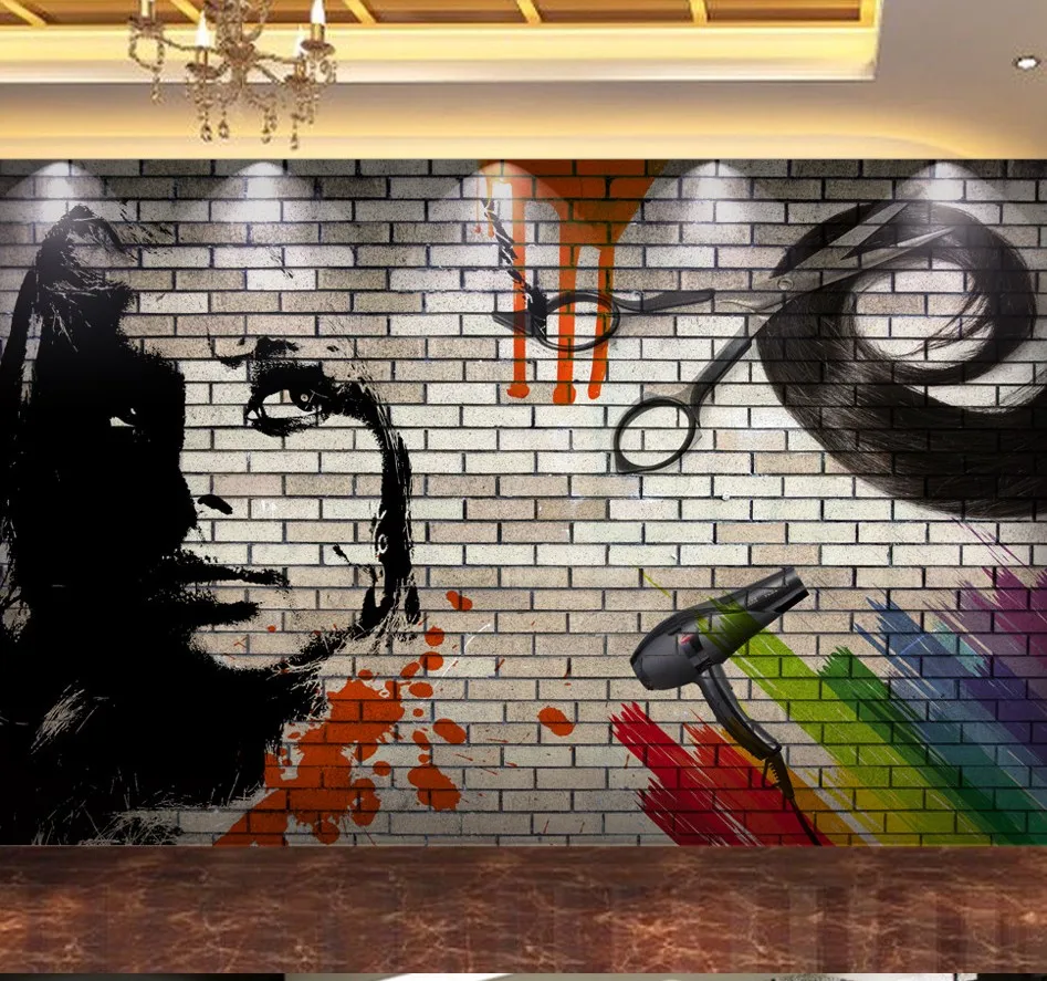 

custom brick wallpaper 3d wall Hand Painted Hairdressing Hair salon backdro wallpaper