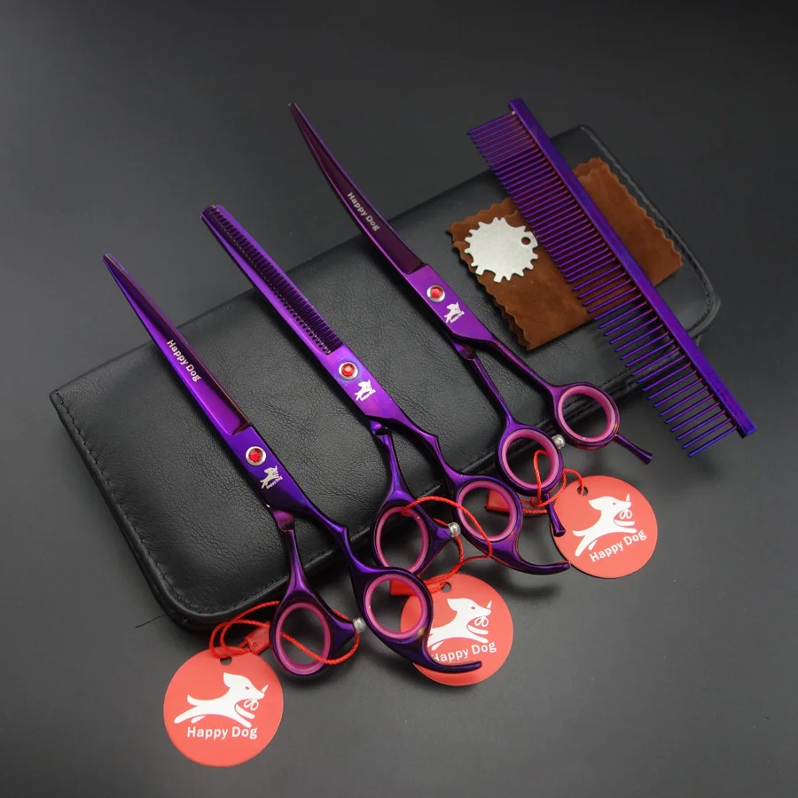 

7 inch Professional Pet Grooming Scissors set,Straight & Thinning & Curved scissors set with Comb,grooming shears,D585