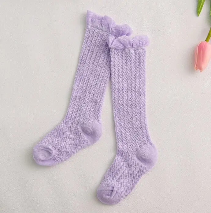 Милые трикотажные колготки с сетчатым кабелем для маленьких девочек от 0 до 3 лет на весну и зиму хлопковые дышащие колготки для маленьких девочек носки для новорожденных - Цвет: Purple Socks