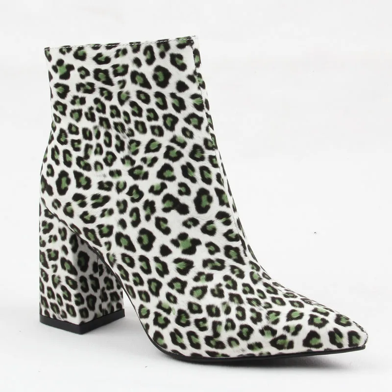 

Women's ankle boots 22-26.5cm length leopard print high heel Motorcycle boots spring autumn all-match cool Female shoes