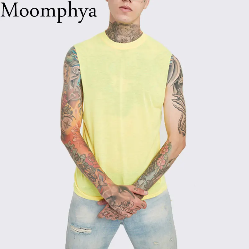 

Moomphya Solid color tank top men Sleeveless Vest Tank Tops streetwear hip hop summer light bodybuilding men tank top