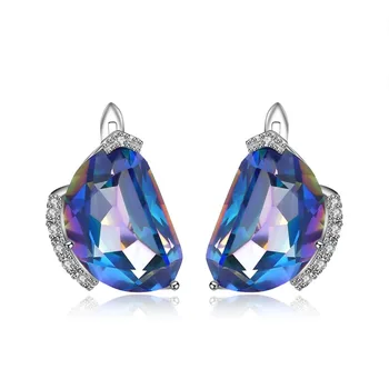 

GEM'S BALLET Hot Natural Mystic Quartz - Blueish Stud Earrings 925 Sterling Silver Geometric Earrings For Women Fine Jewelry
