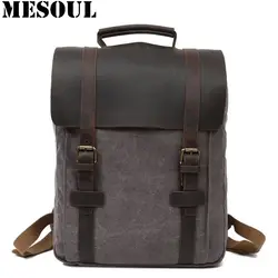 Винтаж для мужчин рюкзак кожаный холщовый рюкзак для ноутбука школьная сумка Mochila Feminina большой путешествия мужской