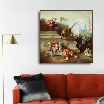 

Still Life with Monkey by Oudry Canvas Painting & Calligraphy Decor Pictures Posters For House Living Room Bedroom Home Wall Art