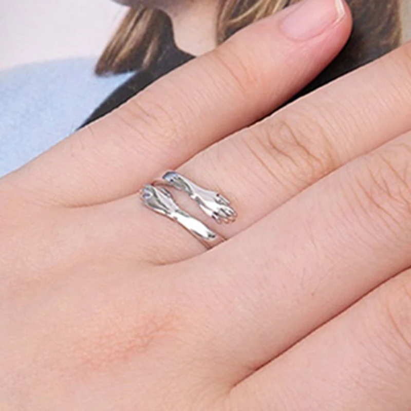 

1Pcs Vintage Hugging Hand Ring for Women Man Anillos Antique Ring Hug Layer Give Me A Hug Hand Open Knuckle Rings Jewellery