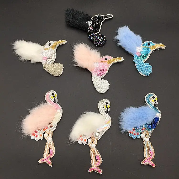 

Dollbling Fashion Wool Felt White Swan Pink Feather Bird Glass Drill Rhinestones Bead Clothing Patch Accessories