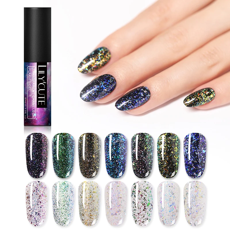 

LILYCUTE 5ml Chameleon Gel Nail Polish Transparent Flakies Nail Glitter Sequins Mixed Colors Soak Off UV LED Gel Varnish Lacquer