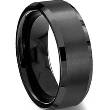 8MM 7-15 and Half Size Black Brushed Matte Stainless Steel Ring Wedding Engagement Classic Band Simple Plain Comfort Fit