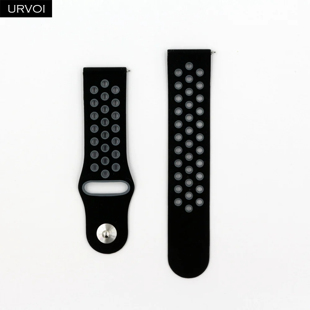 URVOI 22/20 мм длина браслета для Galaxy Watch Active/42/46 мм шестерни спортивный силиконовый ремешок для HUAWEI Aquick выпуск шпильки Мягкая замена - Цвет ремешка: Black Grey