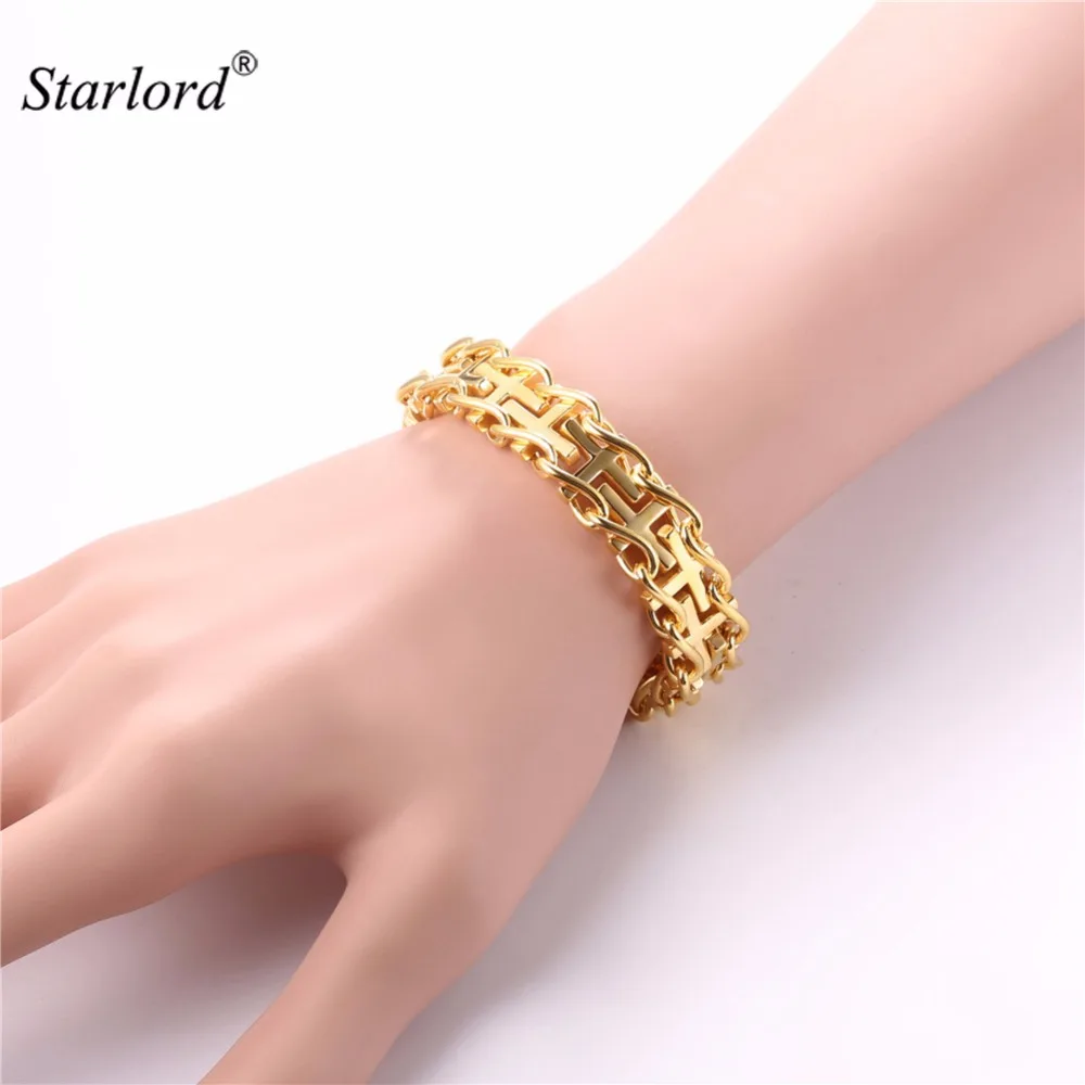 

Cross Inserted Bracelet For Men 21CM Stainless Steel/Gold/Black Color Christian Jewelry Cross Bracelet For Men GH2736
