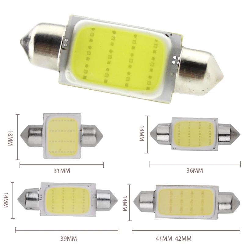 10pcs car buld 12V sigal lamp super bright cob reading interior light decoration Festoon 31mm 36mm Socket auto white lamparas | Автомобили