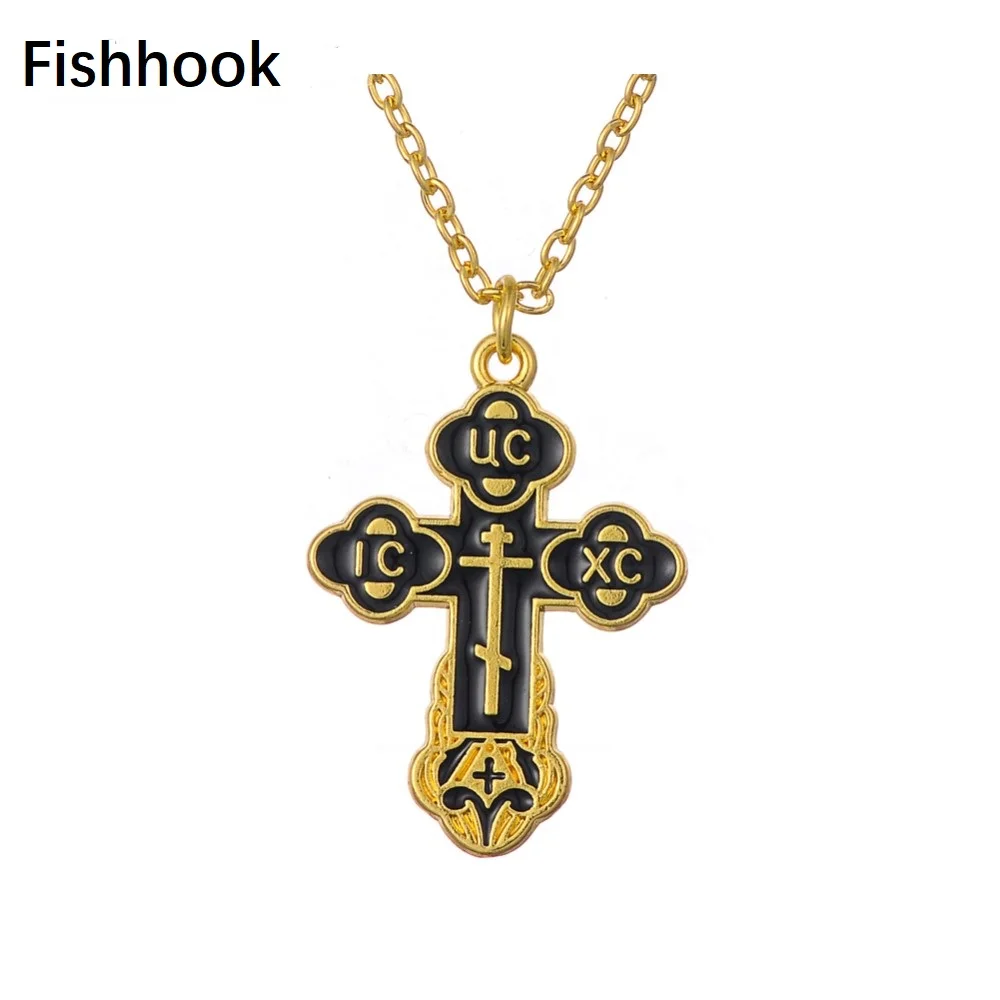 

Fishhook Russian Slavic Enameled Orthodox Eastern Church Cross Jesus Christian Religious Charms for Unisex Pendants Necklaces