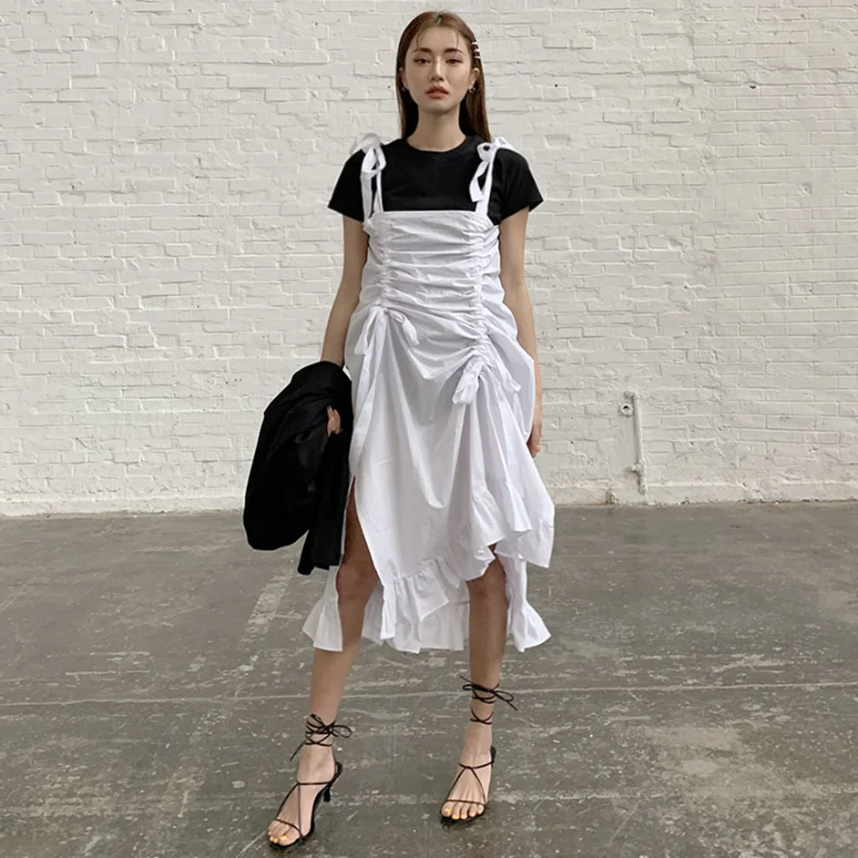 

Recommend High Fashion Black White Dress! String Up Ruffles One Piece Long Dress Robe Longue Vestido Largo Vestiti Lunga