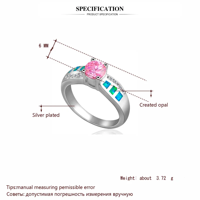 Розовый кристалл Синий огненный опал Серебро штампованное кольцо для женщин США Sz#7,5#6,5 ювелирные изделия OR304