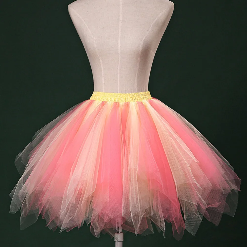 Mutil-color Dancewear Elastic Band Waist Women Tulle Tutu Mini Skirt Petticoat Party Costume Pettiskirt Net Pettiskirt