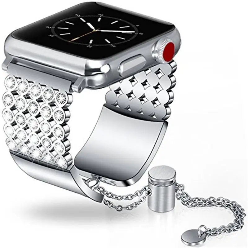 Роскошные Для женщин 25pcs-Diamond ремешок для наручных часов Apple Watch Series 4/3/2/1 браслет Нержавеющая сталь ремешок для наручных часов iWatch, 4 38 мм 40 мм браслет