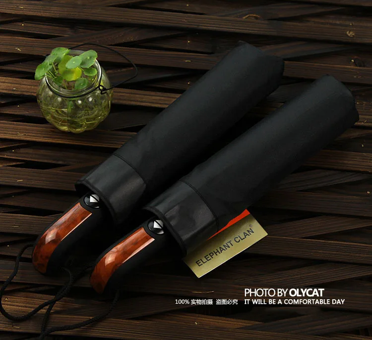Простой Модный Зонт с изогнутой ручкой для увеличения зонтика, ветрозащитный зонт, автоматический зонт от дождя - Color: Black