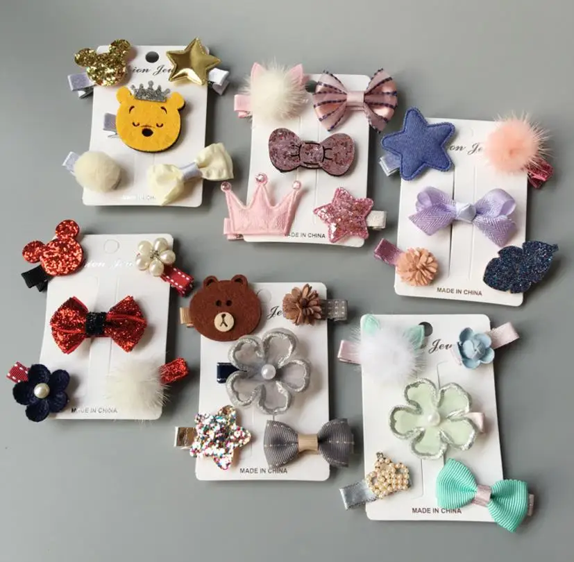 Children Kids Hair Accessories Hairpin New Lovely Bows Hair Clips Girls  Bowknot Flowers Headwear Safety Barrettes Headdress new children s hat scarf gloves set boys girls lovely knitted woollen hats baby plush hat scarf lovely thick ear protection hat