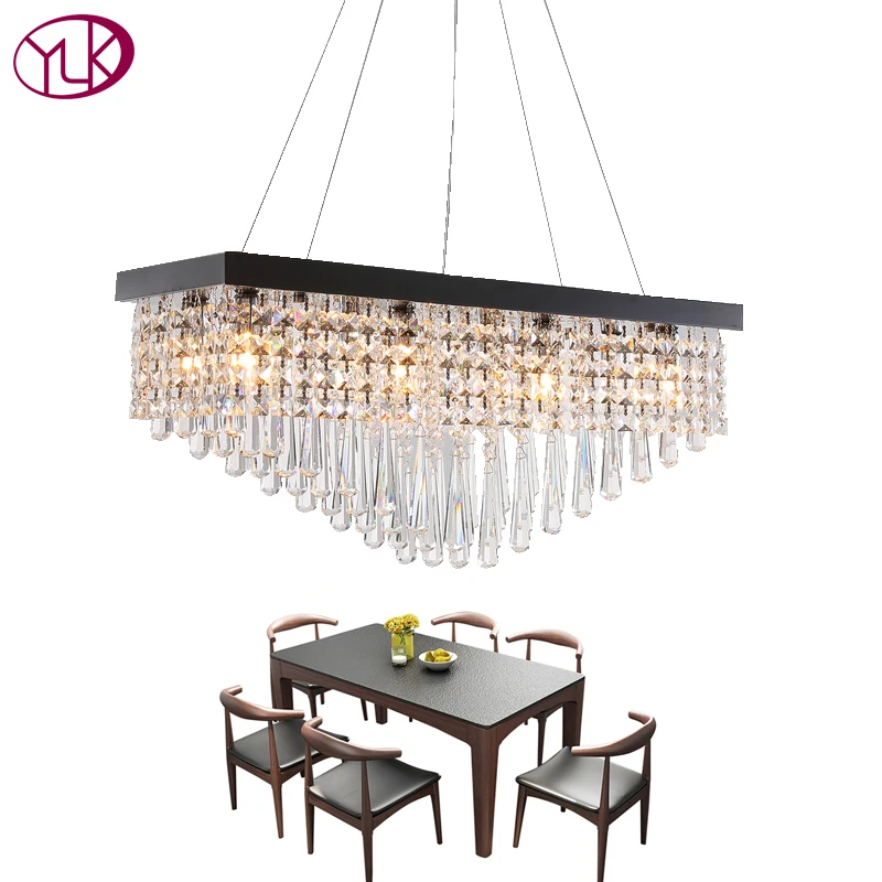 

Youlaike Modern Crystal Chandelier For Dining Room Rectangle LED Hanging Lighting Pearl Black Stainless steel Suspension Lamps
