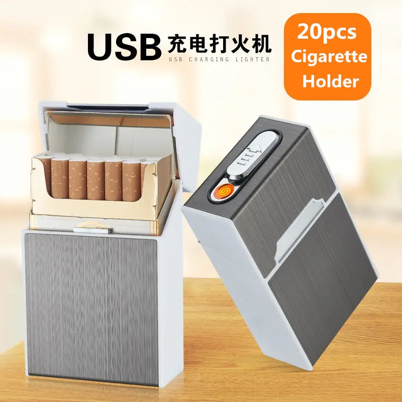 

Portable Cigarette Box Case with USB Electronic Lighter 20pcs Cigarette Holder Electric Tungsten Turbo Lighter Gadgets For Men