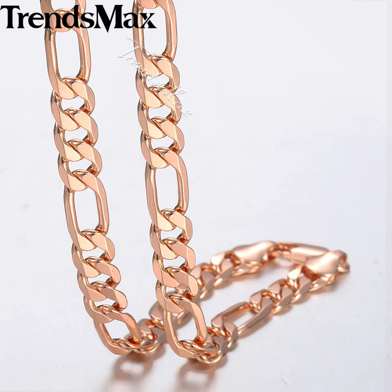 Trendsmax мм 6 Ожерелье для мужчин 585 розовое золото ожерелье Фигаро Цепь 2018 Модные