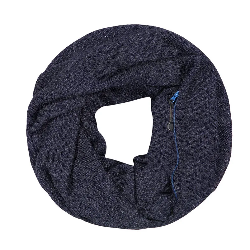 Unisex Winter Solid Wool Warm Loop Scarf Zippered Secret Pocket Shawl Ring Women Printing Scarf Bufanda de las mujeres R29 (1)