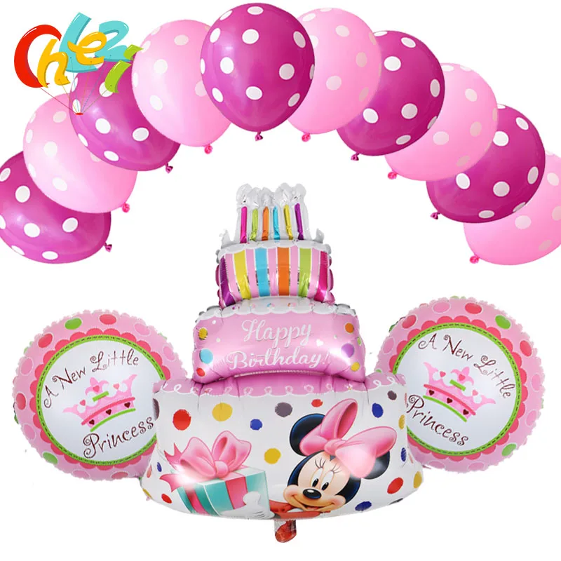 Blue Pink Large Cake Minnie Mickey Happy Birthday Foil Balloons for Baby Kids Birthday Party Decorations Inflatable Air Ballons - Цвет: 5