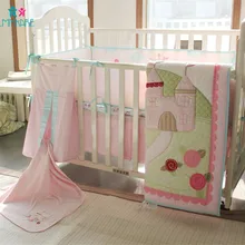 Детские мягкие бортики для кровати хлопок мягкой дышащей детское одеяло с вышивкой простыня и пододеяльник розовый мультфильм Симпатичные для маленьких девочек постельного белья