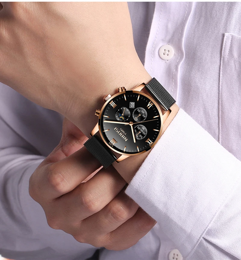 Uhren Herren NIBOSI Gold And Black Men's Quartz Watch Business Watch Brand Luxury Dress Analog Wristwatch Waterproof Full Steel (26)