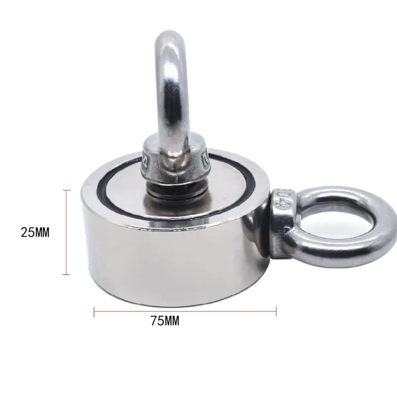 

75mm/2.95" Pulling Force Round Neodymium Fishing Magnet Strong Magnetic Salvage Tool With Eyebolt For Treasure Retrieving