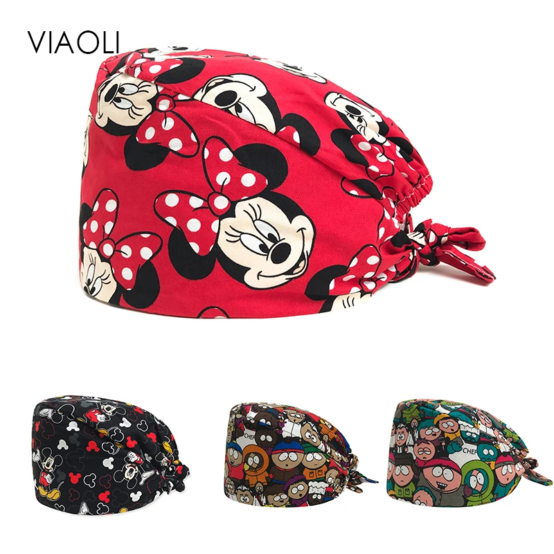 

Viaoli new Cotton Scrub Caps for Women and men Hospital Medical Hats Print Tieback Elastic Section Surgical Caps