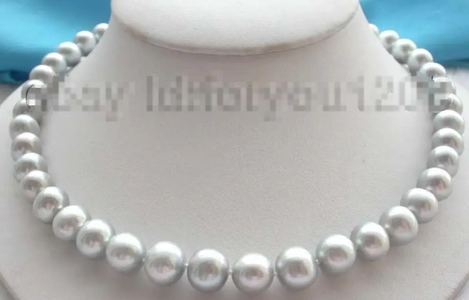 

Free shipping hot sale Women Bridal Wedding Jewelry >>Natural 11mm Round Gray Pearl Necklace 925silver clasp