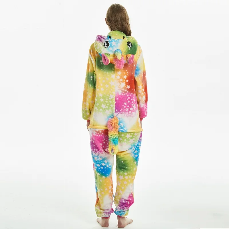 2018 зима Радуга звезды Единорог Onesie для взрослых женщин мультфильм кигуруми