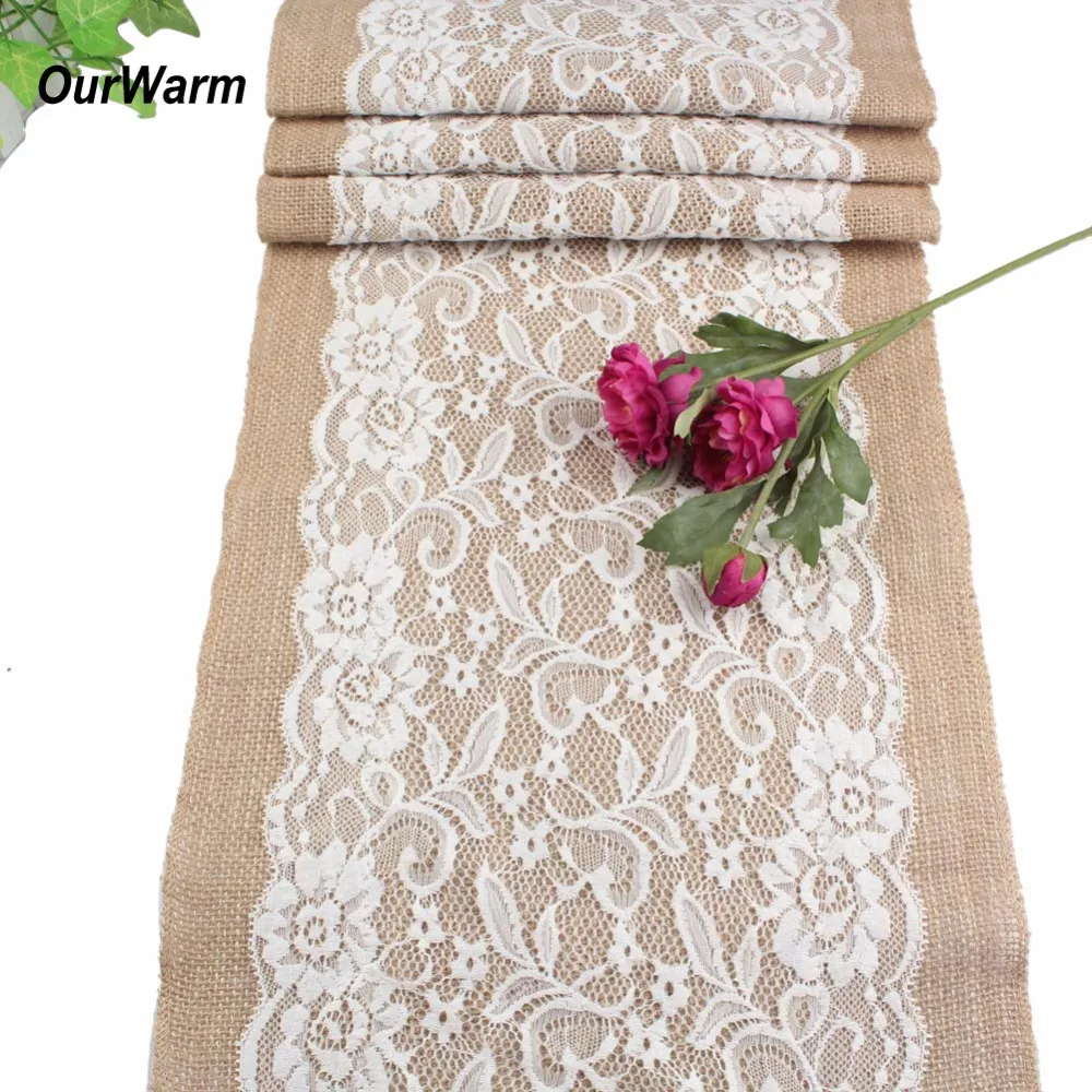 

OurWarm 10pcs Wedding Table Runner 30*106cm Vintage White Lace Burlap Table Runner for Wedding Event Party Supplies Home Textile