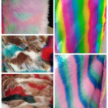 Высококачественная разноцветная Радужная ткань из искусственного меха для одежды, жаккардовая ткань из искусственного лисьего меха, полметра, 0,5 метра