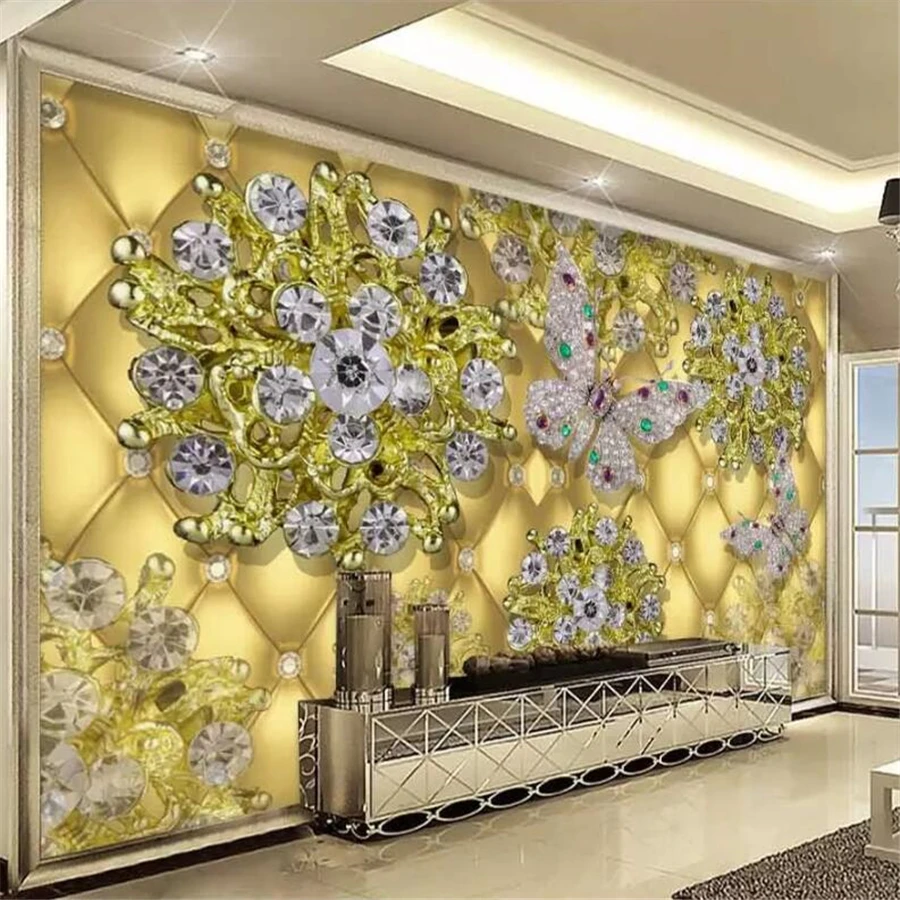 Beibehang Custom Wallpaper 3d Mural Luxury Gold Jewelry Diamond Flower Tv  Background Wall Papers Home Decor 3d Papel De Parede - Wallpapers -  AliExpress