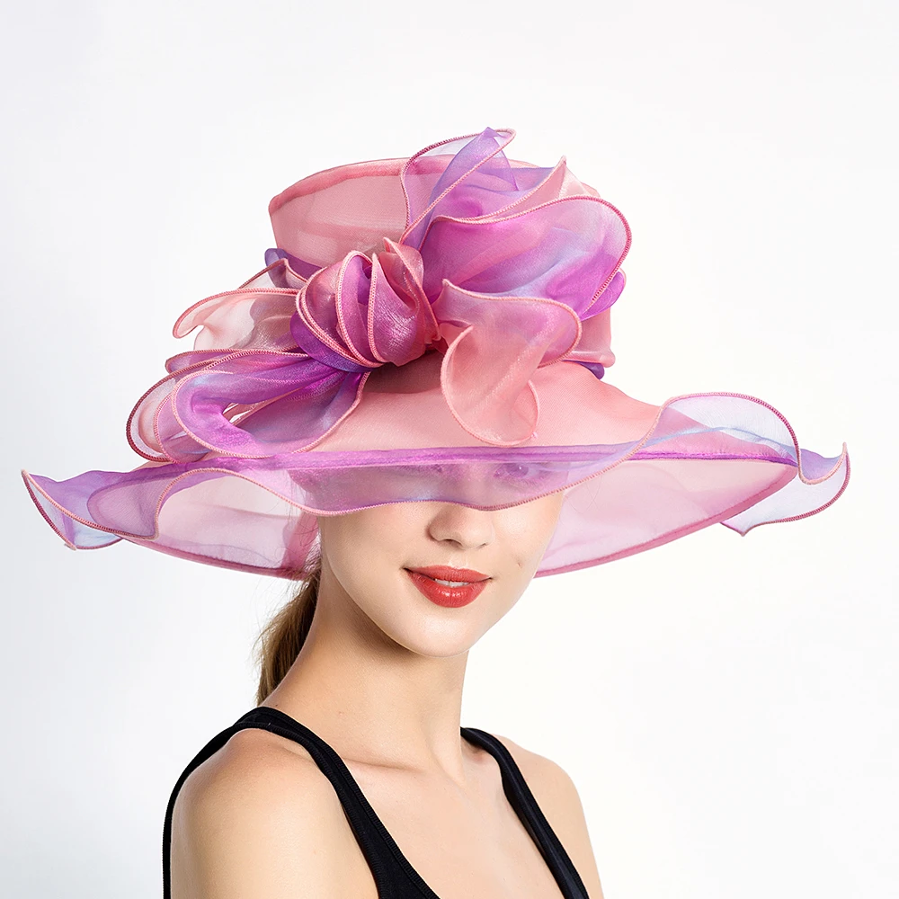 2 tone Organza Dress Hats with Bow & Ruffle Party Hat Ladies Fashion