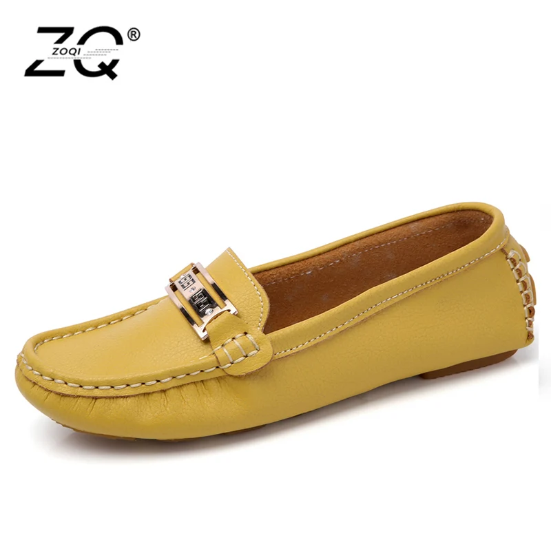 

ZOQI Shoes Woman Genuine Leather Shoes Casual Slip-On Ballet Women Flats Cut Out Printing Moccasins Ladies Shoes White Summer