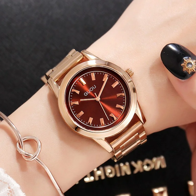 

Fashion Red Dial Ladies Wristwatch Casual Rose Gold Stainless Steel Strap Quartz Women's Watch gift for women relojes para mujer