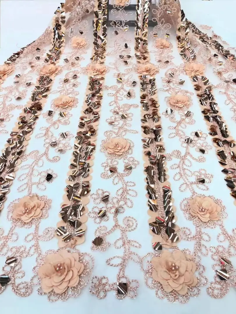 2019 African Laces Fabrics Embroidered Nigerian 3D Guipure French Cord Lace Fabric High-quality  African French Net Lace Fabric (3)