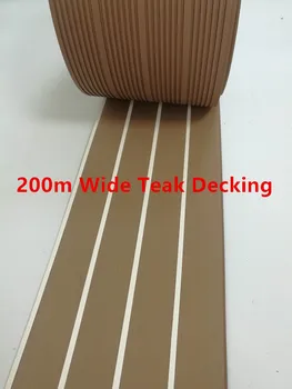 

Boat Marine Yacht Synthetic PVC Teak Decking Flooring With White Stripes 200mm 8 inch Wide 5mmThick 25 Meter Long
