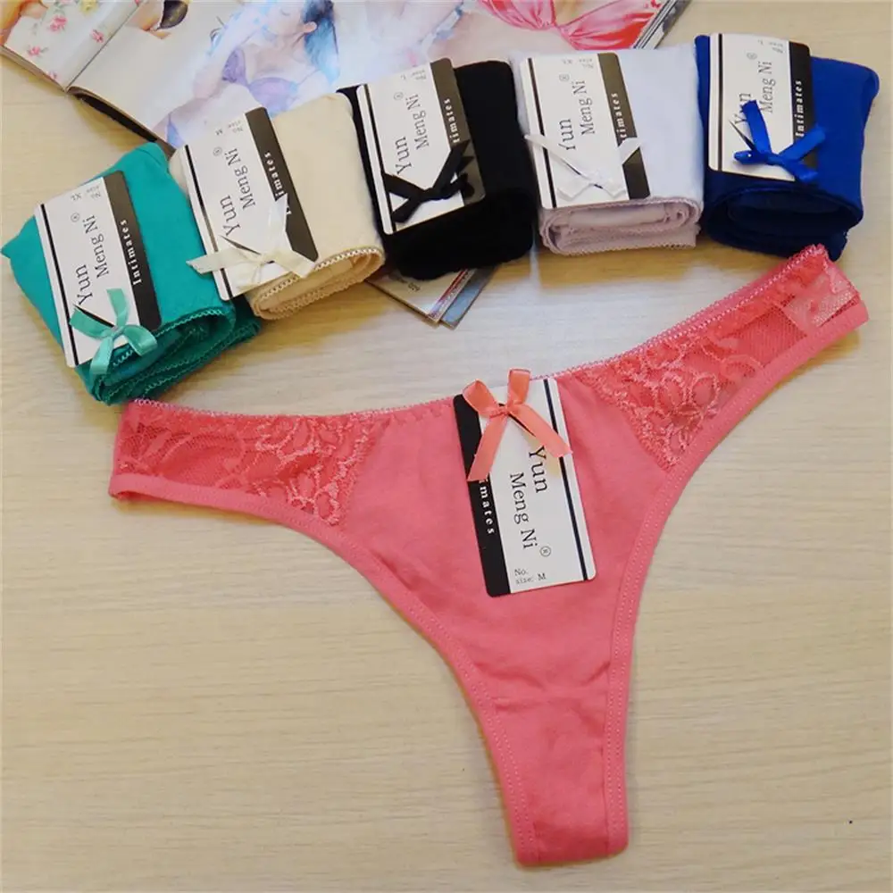 

New 6 Pcs/Set Women Sexy Low Waist Cotton Briefs Ladies Lace Panty G-String Thongs Intimate Underwear