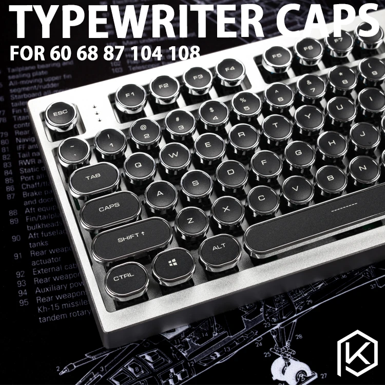 

Retro Typewriter ABS Keycap Set 108 87 For MX Switches Mechanical Keyboard Free shipping ABS and chrome plating