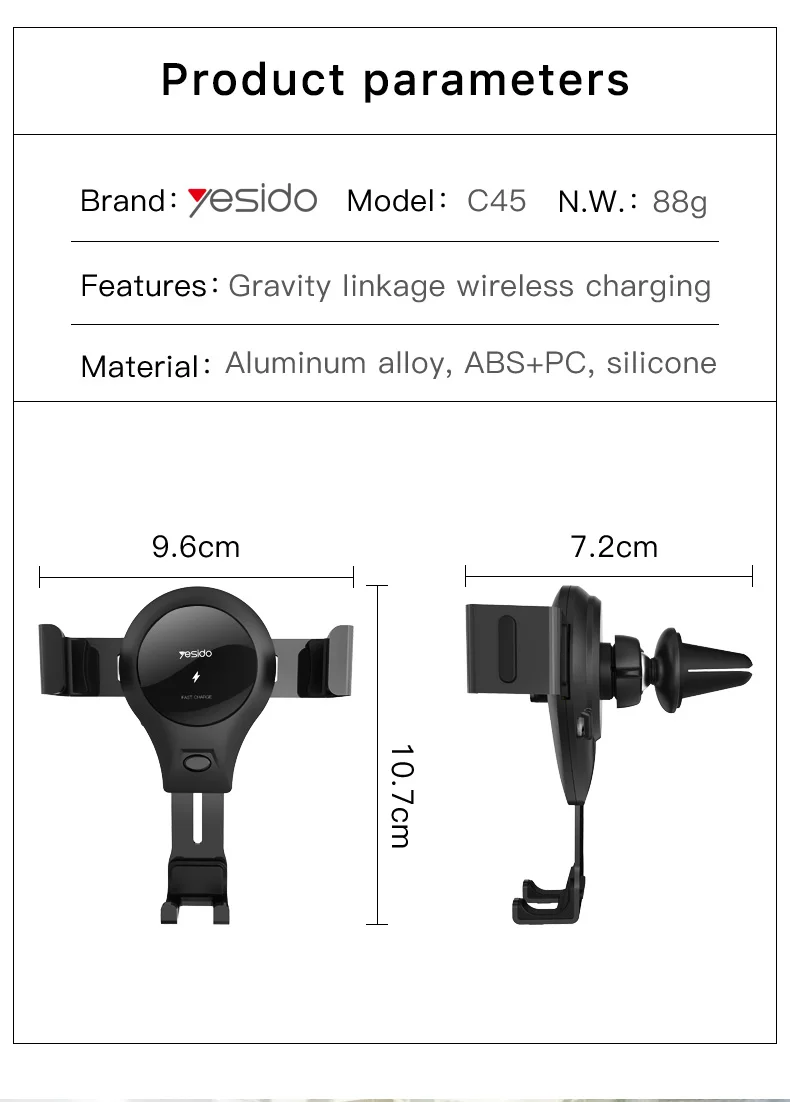 Car Qi Wireless Fast Charger Gravity Car Phone Holder Stand (13)