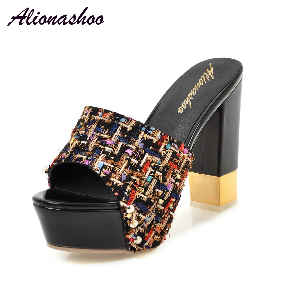 

Alionashoo 2018 Summer Casual Soft High Heels Slippers Concise Mixed Color Shoes Woman Open Toe Flip Flops Plus Size 34-43