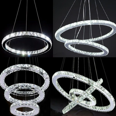 

Modern Chrome Chandelier Crystals Diamond Ring LED Lamp Stainless Steel Hanging Light Fixtures Adjustable Cristal LED Lustre